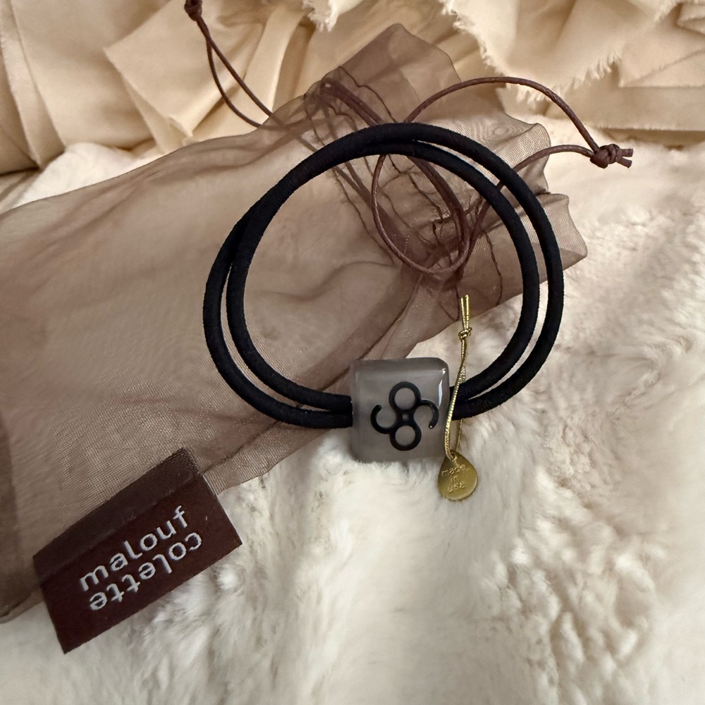 Colette Malouf Acrylic Square
Logo Ponytail Holder with Pouch